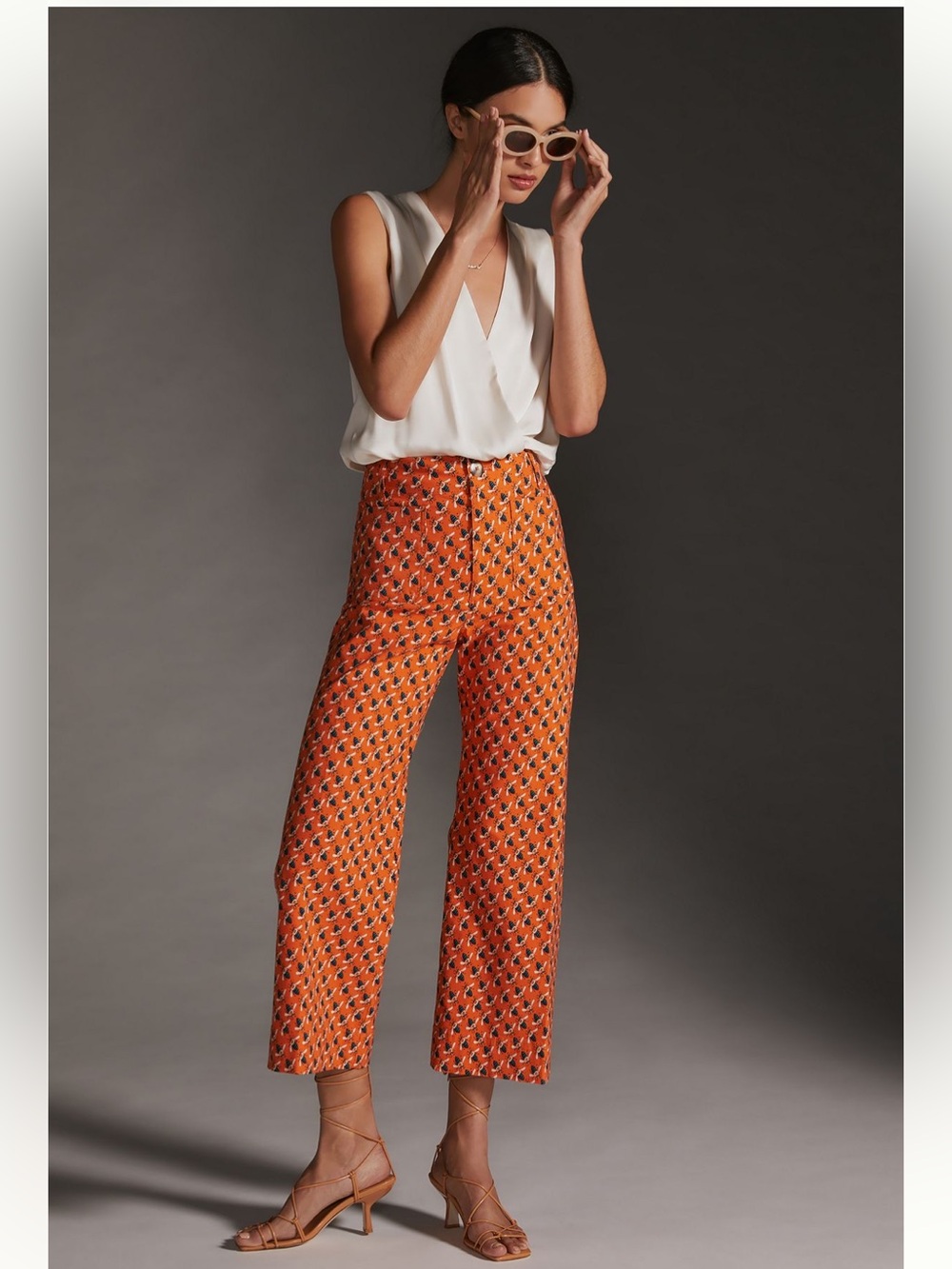 Sarah Gordon x Maeve The Colette Orange Printed Cropped Wide-Leg Pants